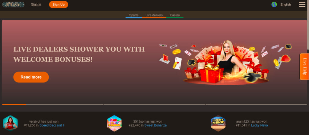 LIVE DEALERS SHOWER YOU WITH WELCOME BONSES!