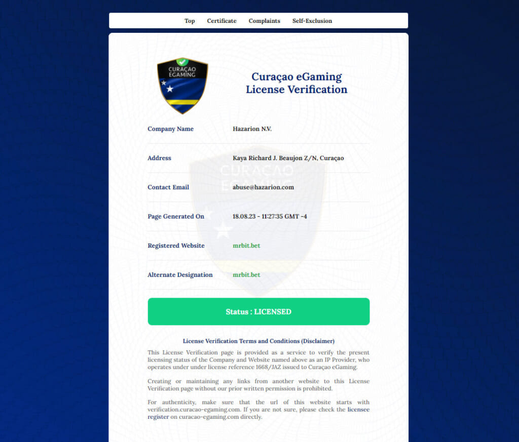 Curaso eGamingLicense Verification