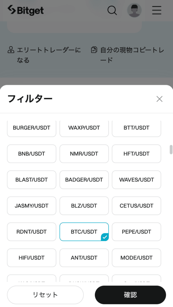 ビットゲット フィルター 銘柄