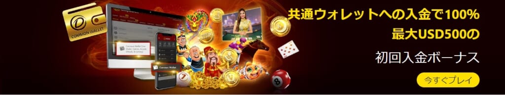 共通ウォレットへの入金で100% 最大USD500の初回入金ボーナス