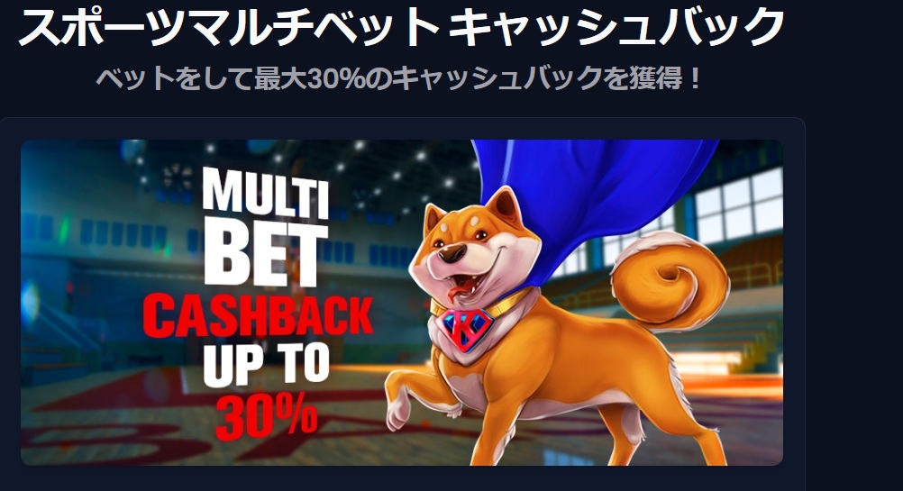 スポーツマルチベットキャッシュバック ベットをして最大30%のキャッシュバックを獲得!